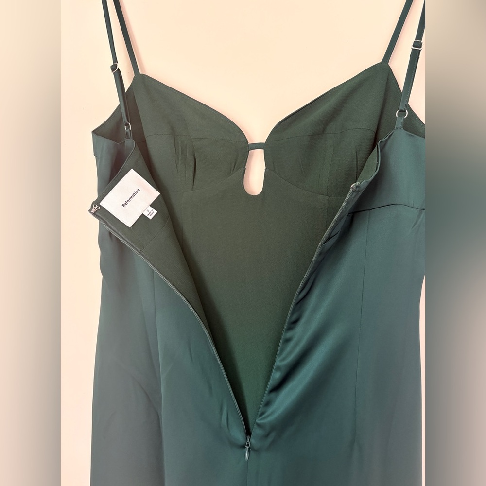 NEW Reformation Sathia Satin Long Dress Forest Dark Green | US 2 UK 6 - Picture 13 of 15